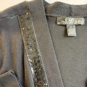 80 Park Women's XL Black Solid Knit Open Front Sequin Trim 3/4 Cardigan